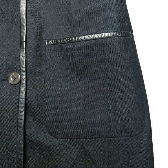 Louis Ferard | Women | Black Virgin Wool Leather Mid Belted Trench Coat | US 16 - Picture 16 of 16